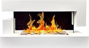 Chemin’Arte - Cheminée Électrique LEDs Murale Design Quartz 120 cm - Blanche - Effet Flammes - Conçue en France - Garantie 2 Ans