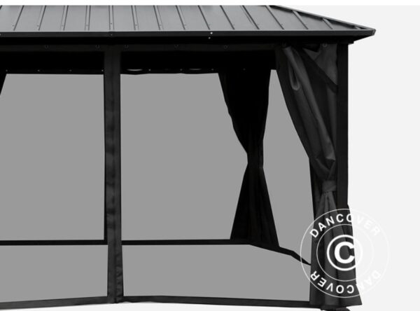 Tonnelle San Francisco avec rideaux et moustiquaire, 3,65x4,85m, Noir – Image 4