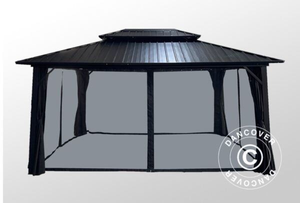 Tonnelle San Francisco avec rideaux et moustiquaire, 3,65x4,85m, Noir – Image 5