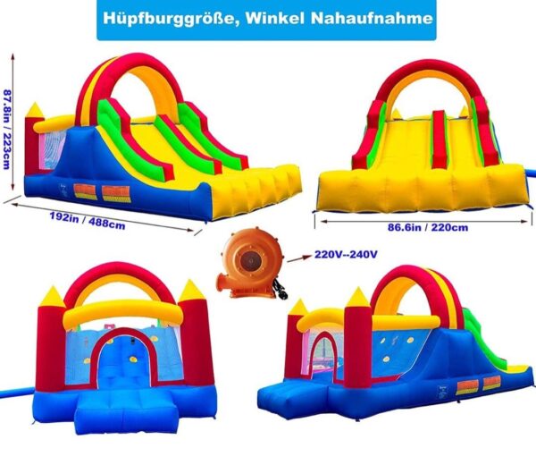 Ballsea Château gonflable ,escalade des roches, grand mur d'escalade avec 2 toboggans de course à l'arrière et un château gonflable pour enfants avec ventilateur – Image 4