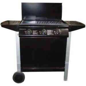 Barbecue à gaz mixte Grill+Plancha 3 brûleurs sur chariot -Fonte émaillée