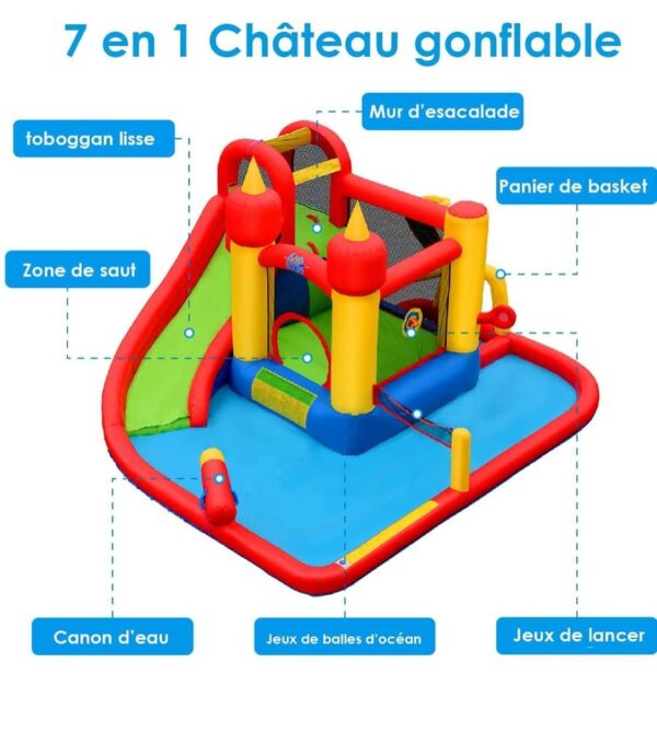 GOPLUS 7 en 1 Château Gonflable ,Aire de Jeux Aquatique avec Zone de Saut de Mur d'escalade et Toboggan pour Fête de l'eau d'Eté des Enfants – Image 4