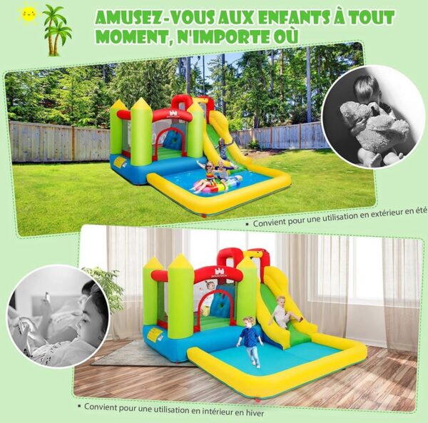 GOPLUS Château Gonflable en Tissu d'Oxford Imperméable et Durable avec Toboggan et Mur d'Escalade ,Aire de Jeux Gonflable avec Divertissements Multiples Pompes Air Non-Incluse(grande piscine) – Image 6