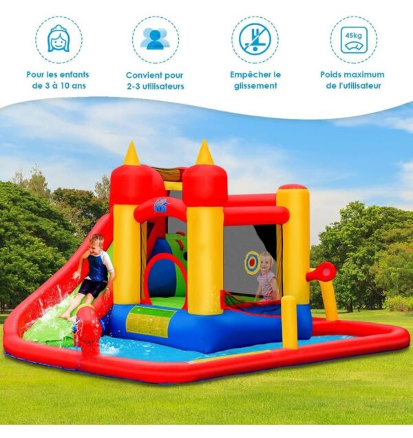 GOPLUS 7 en 1 Château Gonflable ,Aire de Jeux Aquatique avec Zone de Saut de Mur d'escalade et Toboggan pour Fête de l'eau d'Eté des Enfants – Image 5
