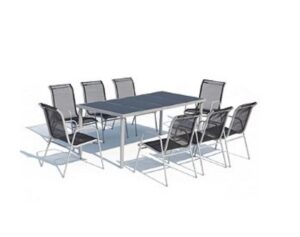 Lusiana 8 : ensemble de jardin en acier inoxydable gris et textilène 8 personnes