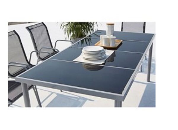 Lusiana 8 : ensemble de jardin en acier inoxydable gris et textilène 8 personnes – Image 2