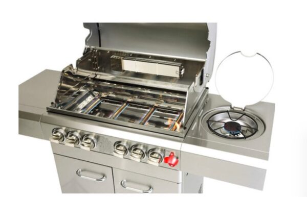 Barbecue à Gaz INOX 4 BRÛLEURS + 1 KIT RÔTISSOIRE (1 BRÛLEUR Infrarouge & TOURNEBROCHE)+ 1 Réchaud et Thermomètre, 22KW,Grille/Plancha inclus - DÖNER GREADEN - Inox – Image 3
