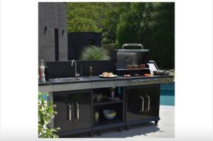 Barbecue au gaz 4 brûleurs et plancha, desserte et évier - FIDGI