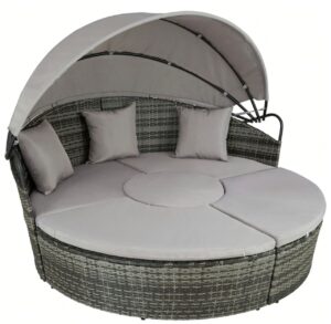 TECTAKE Bain de soleil rond modulable SANTORIN gris