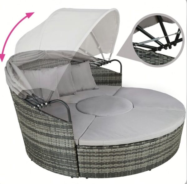 TECTAKE Bain de soleil rond modulable SANTORIN gris – Image 2