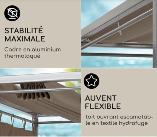 Eremitage Bain de soleil 2 personnes cadre acier pare-soleil rideaux t – Image 2