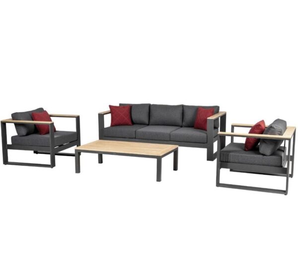 Salon de jardin Emperia Graphite 5 places - Aluminium traité époxy, Polyester, Acacia certifié FSC® – Image 2