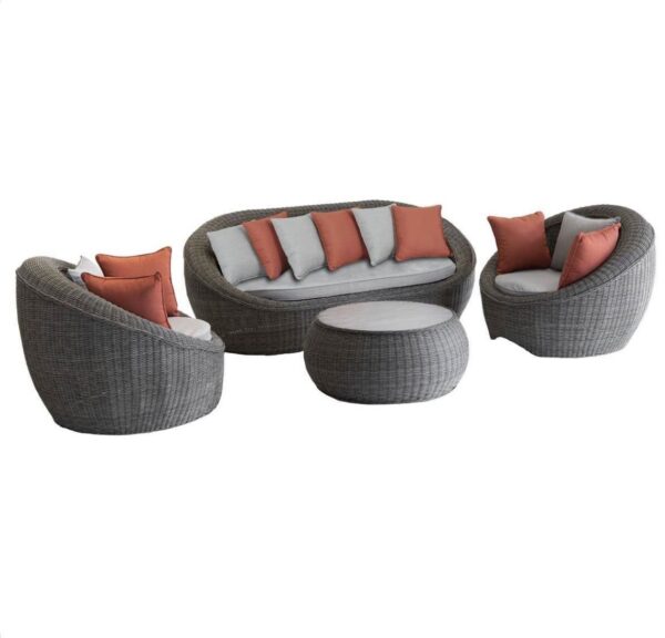Salon de jardin Bétong Bûche 5 places - Aluminium traité époxy, Résine tressée, Polyester – Image 2