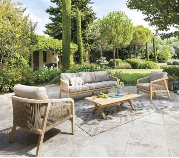 Salon de jardin Papouasie 5 places - Polyester, Acacia certifié FSC®