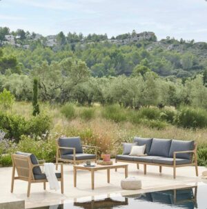Salon de jardin Lacovia Acacia 5 places - Polyester, Acacia certifié FSC®