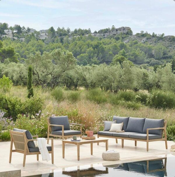 Salon de jardin Lacovia Acacia 5 places - Polyester, Acacia certifié FSC®