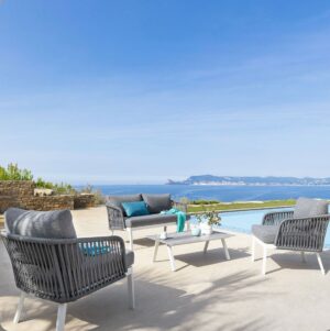 Salon de jardin Barcelone Granit & Blanc 4 places - Aluminium traité époxy, Polyester