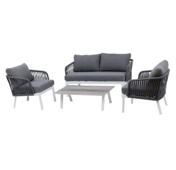 Salon de jardin Barcelone Granit & Blanc 4 places - Aluminium traité époxy, Polyester – Image 2