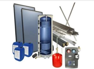 Set solaire 4plus p. toit plat vertical ballon solaire 300 litres 2 capteurs