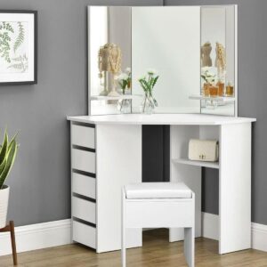 Coiffeuse Maquillage avec 3 Panneaux Miroirs