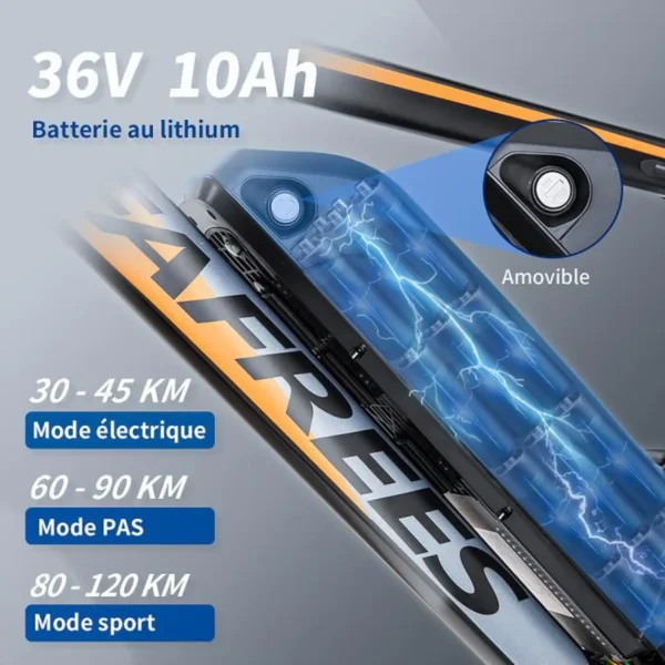 Vélo électrique 26'' FAFREES HAILONG-ONE 350W 25 km/h 10Ah 21 Vitesses Noir-Orange – Image 4