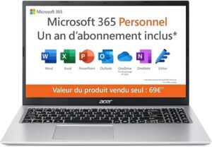 Acer Aspire 1 A115-32-C3AK Ordinateur Portable 15,6'' Full HD, PC Portable (Intel Celeron N4500, RAM 4 Go, 128 Go eMMC, Intel UHD Graphics, Windows 11 ) - Clavier AZERTY...