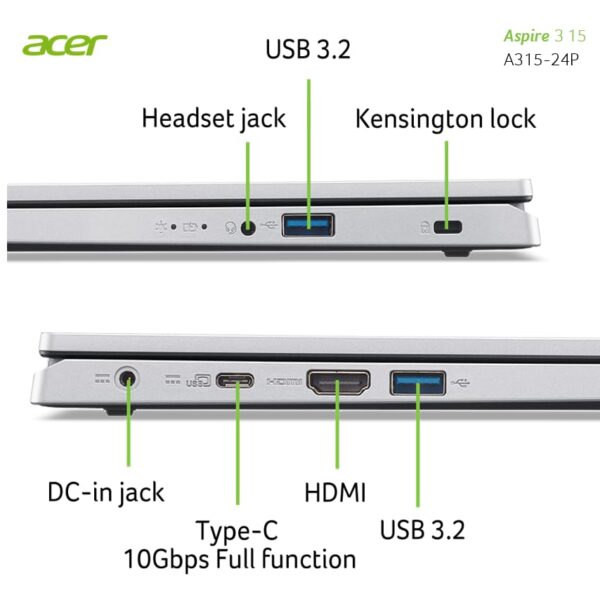 Acer Aspire 3 A315-24P-R6TR, Ordinateur Portable 15,6'' Full HD, PC Portable (AMD Ryzen 5 7520U, RAM 16 Go, SSD 512 Go, AMD Radeon Graphics, Windows 11), Laptop Gris, Clavier... – Image 6