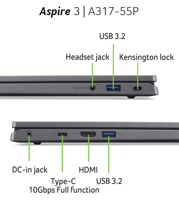 Acer Aspire 3 A317-55P-36YL Ordinateur Portable 17,3'' Full HD, PC Portable (Intel Core i3-N305, RAM 8 Go, SSD 512 Go, Intel UHD Graphics, Windows 10) - Clavier AZERTY... – Image 6