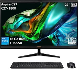 Acer Aspire C27-1800, All-in-One PC 27" Full HD IPS (Intel Core i5-12450H, RAM 16 Go, SSD 1 to, Intel UHD Graphics, Windows 11 Famille),PC Tout-en-Un, Couleur Noir