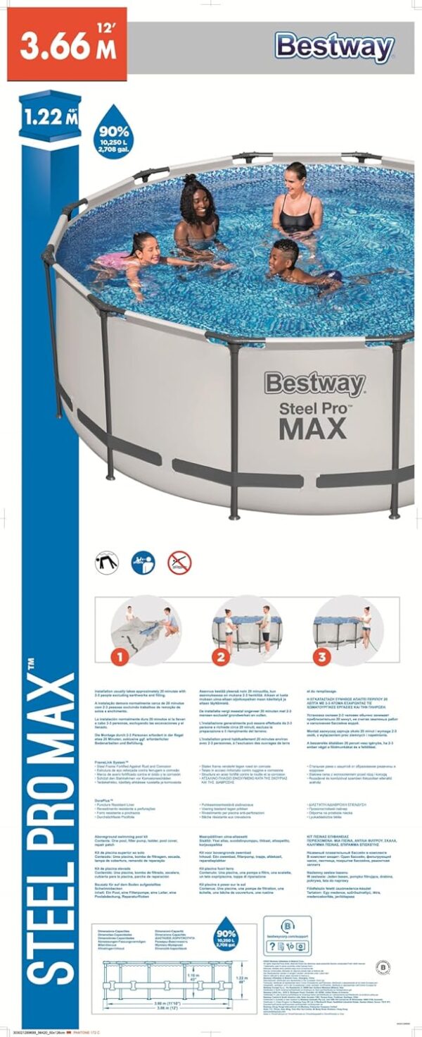 Bestway 56420-3 Set Piscine Hors Terre Steel Pro Max Rond de 366 x 122 cm – Image 6