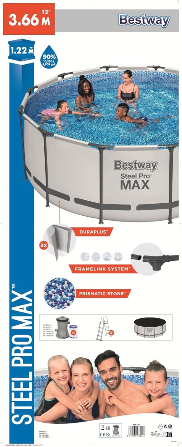 Bestway 56420-3 Set Piscine Hors Terre Steel Pro Max Rond de 366 x 122 cm – Image 7