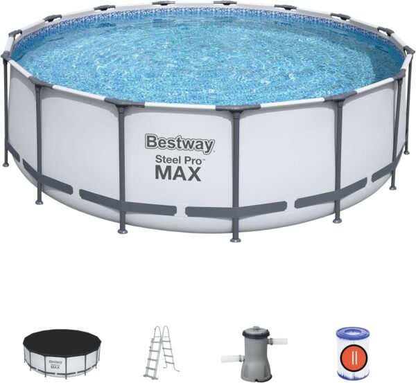 Bestway 56438 Piscine hors sol Steel Pro Max™ diamètre 457 x 122 cm, filtre à cartouche, bâche, échelle – Image 2