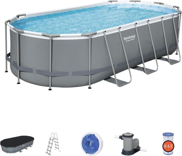 BESTWAY Piscine hors sol ovale Power Steel™ 549 x 274 x 122cm avec filtre à cartouche, bâche, échelle – Image 2