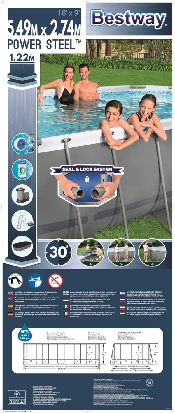 BESTWAY Piscine hors sol ovale Power Steel™ 549 x 274 x 122cm avec filtre à cartouche, bâche, échelle – Image 7