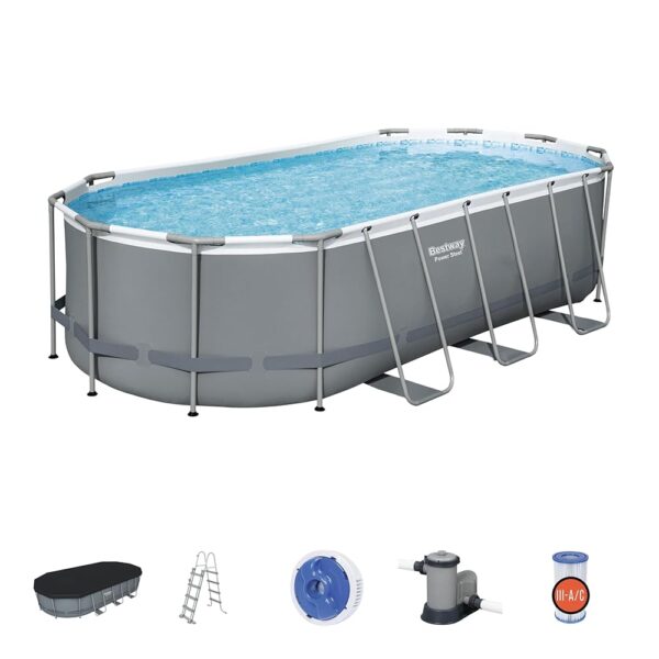 BESTWAY Piscine hors sol ovale Power Steel™ 549 x 274 x 122cm avec filtre à cartouche, bâche, échelle