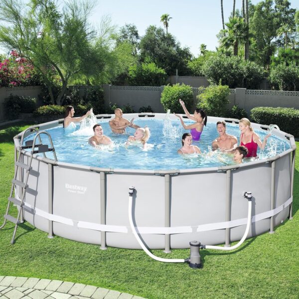 BESTWAY Piscine hors sol ovale Power Steel™ 549 x 274 x 122cm avec filtre à cartouche, bâche, échelle – Image 10