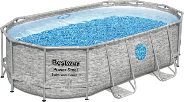 Bestway Piscine hors sol ovale Power Steel Swim Vista pierres 427x250x100cm – Image 4