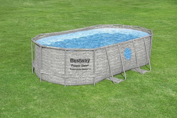 Bestway Piscine hors sol ovale Power Steel Swim Vista pierres 427x250x100cm – Image 5