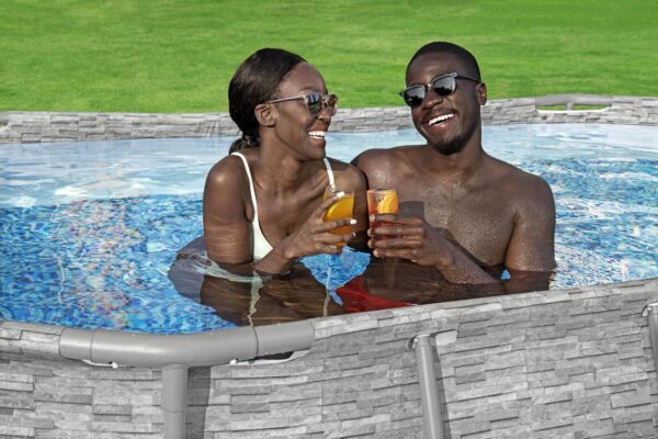 Bestway Piscine hors sol ovale Power Steel Swim Vista pierres 427x250x100cm – Image 6