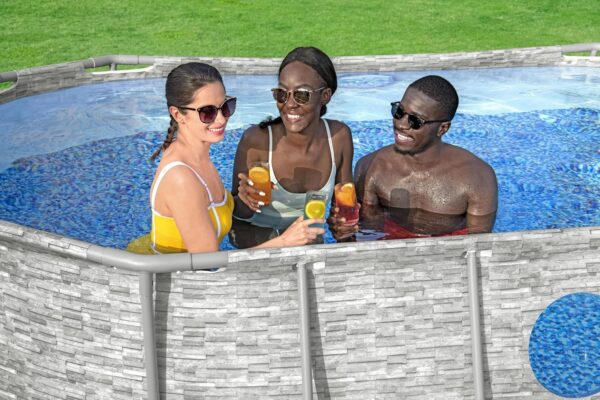Bestway Piscine hors sol ovale Power Steel Swim Vista pierres 427x250x100cm – Image 7