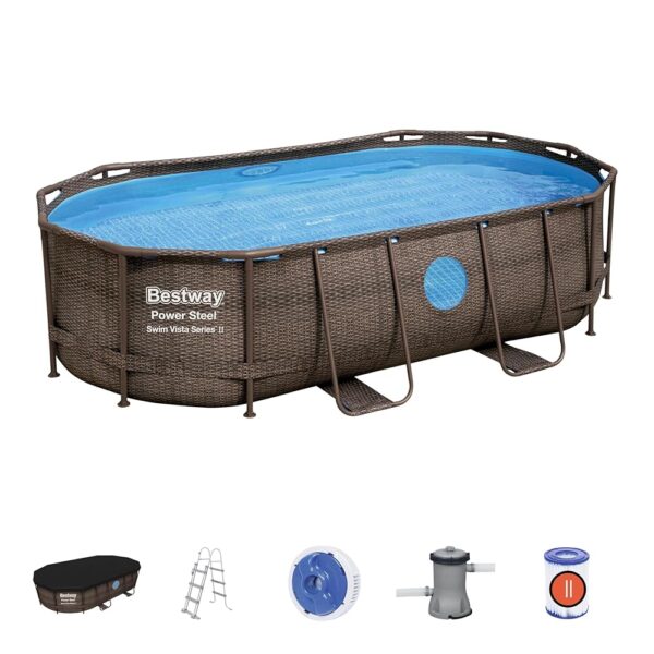 Bestway Piscine Hors Sol Ovale Power Steel Swim Vista rotin 427 x 250 x 100cm