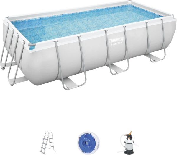 Bestway Piscine Hors Sol Rectangle Power Steel™ 404 x 201 x 100 cm Gris Clair avec Filtre à Sable et échelle – Image 2