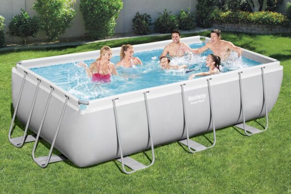 Bestway Piscine Hors Sol Rectangle Power Steel™ 404 x 201 x 100 cm Gris Clair avec Filtre à Sable et échelle – Image 3