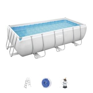 Bestway Piscine Hors Sol Rectangle Power Steel™ 404 x 201 x 100 cm Gris Clair avec Filtre à Sable et échelle