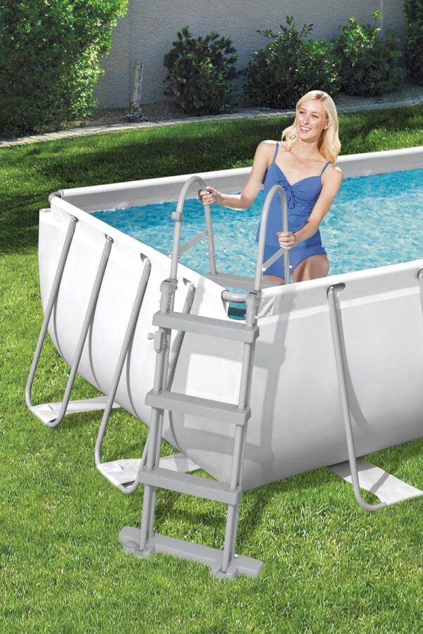 Bestway Piscine Hors Sol Rectangle Power Steel™ 404 x 201 x 100 cm Gris Clair avec Filtre à Sable et échelle – Image 5