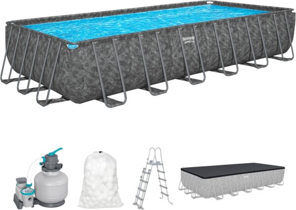 Bestway Piscine Hors Sol rectangulaire APX 365-732 cm x 366 cm x 132 cm - Gris foncé – Image 2