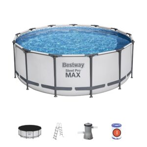 Bestway Piscine Hors Sol Steel Pro Max™, 396 x 122 cm, système FrameLink™, échelle, bâche, Pompe et Cartouche de Filtration, Multicouleur