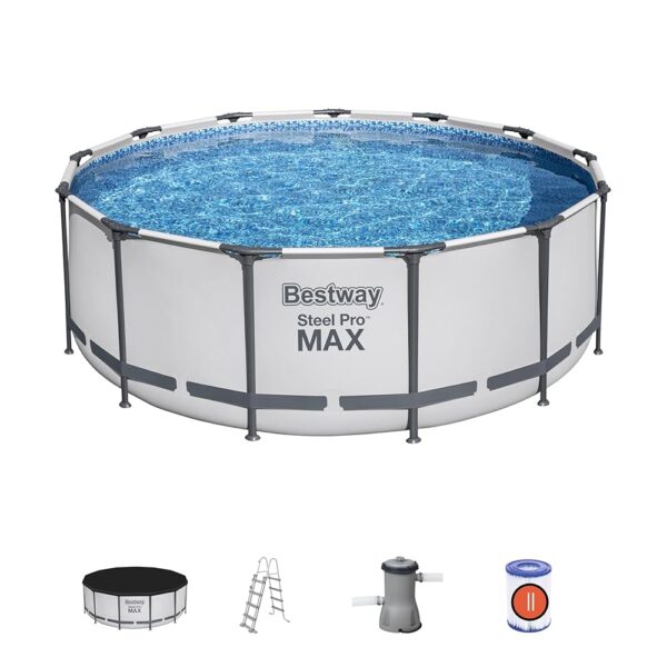 Bestway Piscine Hors Sol Steel Pro Max™, 396 x 122 cm, système FrameLink™, échelle, bâche, Pompe et Cartouche de Filtration, Multicouleur