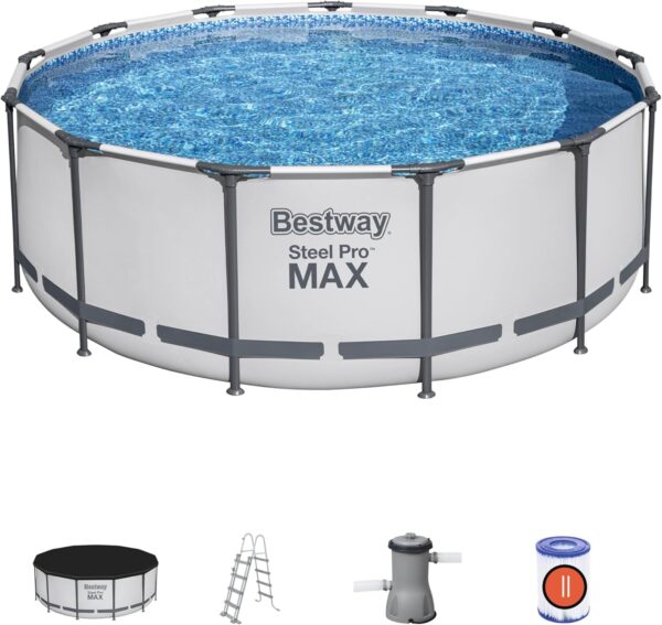 Bestway Piscine Hors Sol Steel Pro Max™, 396 x 122 cm, système FrameLink™, échelle, bâche, Pompe et Cartouche de Filtration, Multicouleur – Image 2