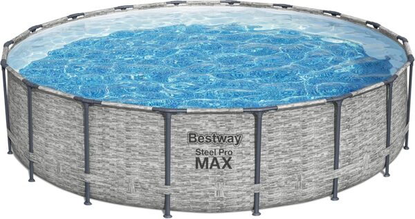 Bestway Piscine Hors Sol Steel Pro Max™ Motif Pierres Grises, 549 x 122 cm, système FrameLink™, échelle, bâche, Pompe et Cartouche de Filtration – Image 2